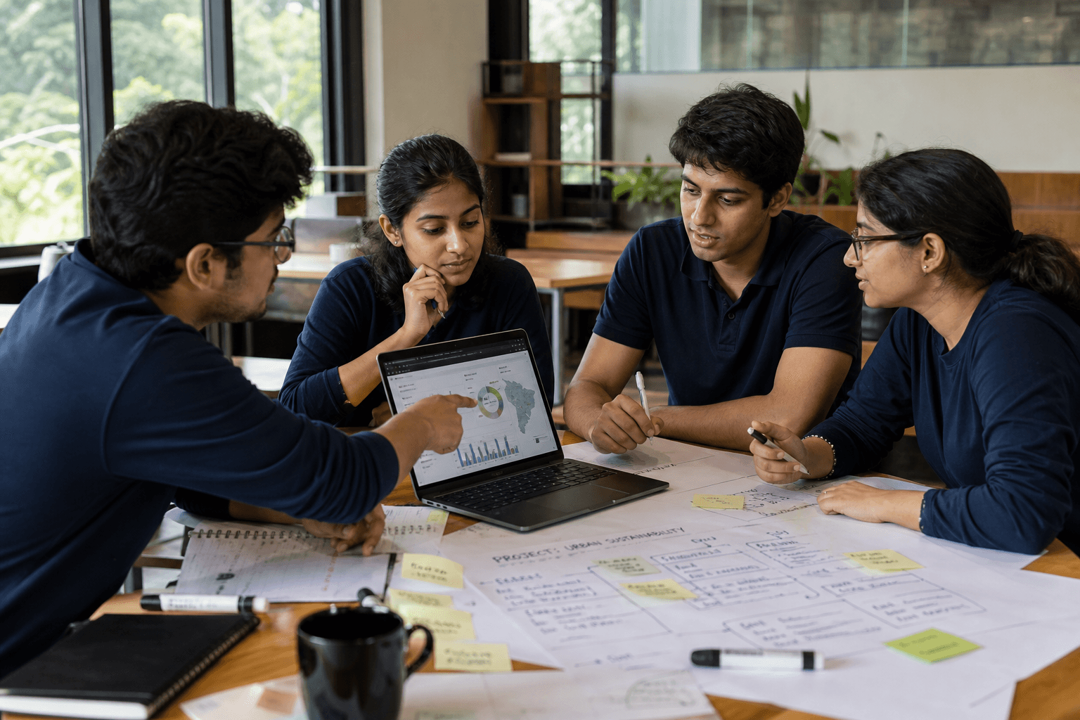 Students collaborating on a practical data project