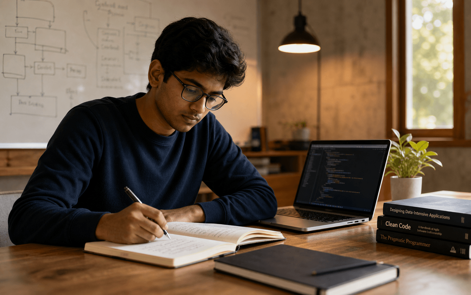 Student learning with code and handwritten notes